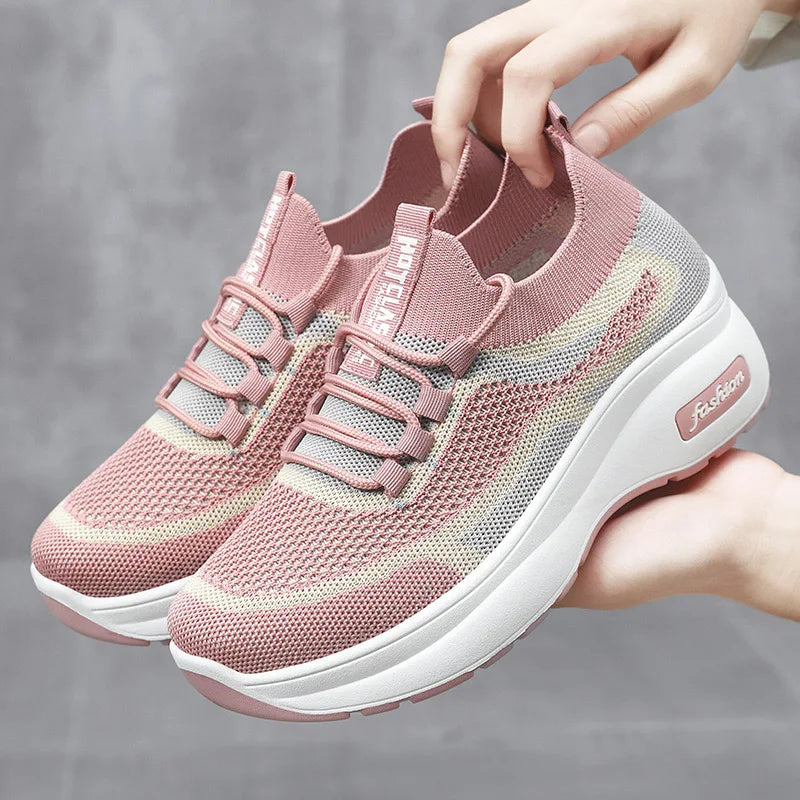 2024 summer platform casual women's shoes increase shoes mesh surface breathable comfortable sports shoes