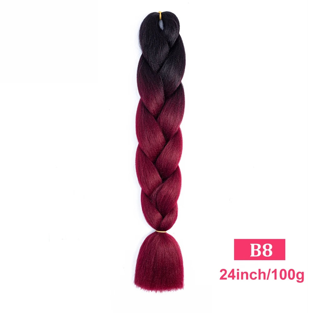 24inch Synthetic Long Braiding Hair Pre Strethced Colorful Ombre Brown Blonde Crochet Jumbo Braids Hair Extensions For Women