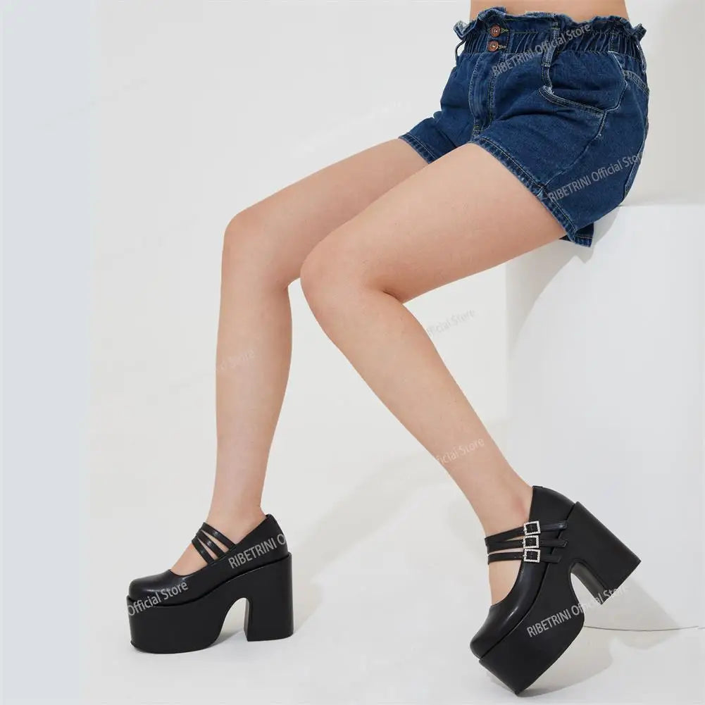 2023 Platform High Heel Cool Punk Fashion Women's High Quality Girls Goth Shoes Black Big Size 43 Cross-tied Casual Luxury Boots