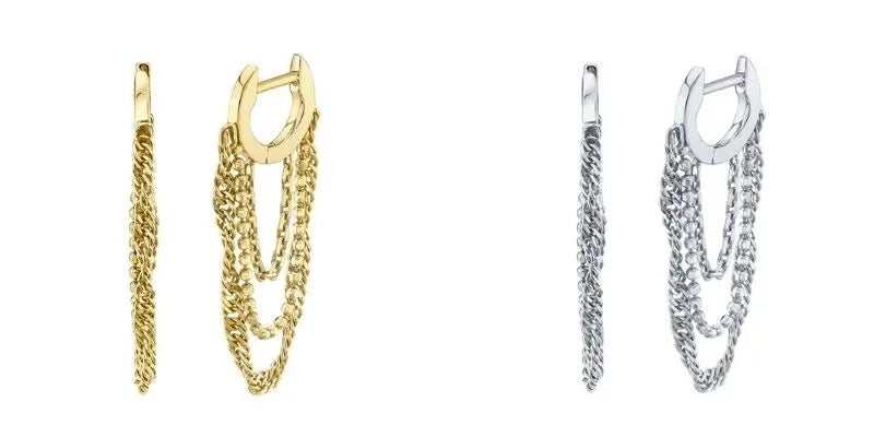 YUXINTOME 1PC 925 Sterling Silver Ear Needle Colorful Zircon Chain Tassel Hoop Earrings for Women Two Holes Earring Jewelry A45