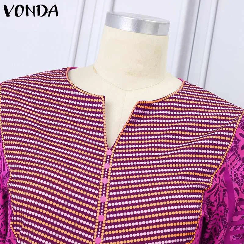 2024 VONDA Women Bohemian Dress Summer Printed Maxi Sundress V-Neck Long Flare Sleeve Party Vestidos Fashion Casual Loose Robe Viralgem Store