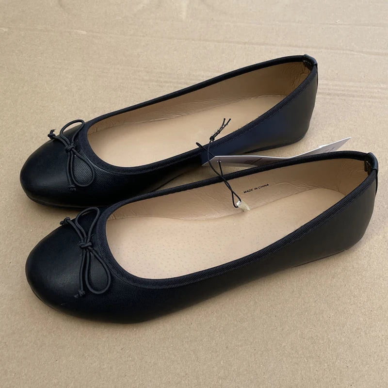 2026 Spring Elegant Bowknot Ballet Flats Classic Shoe Round Toe Comfort Slip-On Ladies Fashion Loafers Leather Mules Shoes Viralgem Store