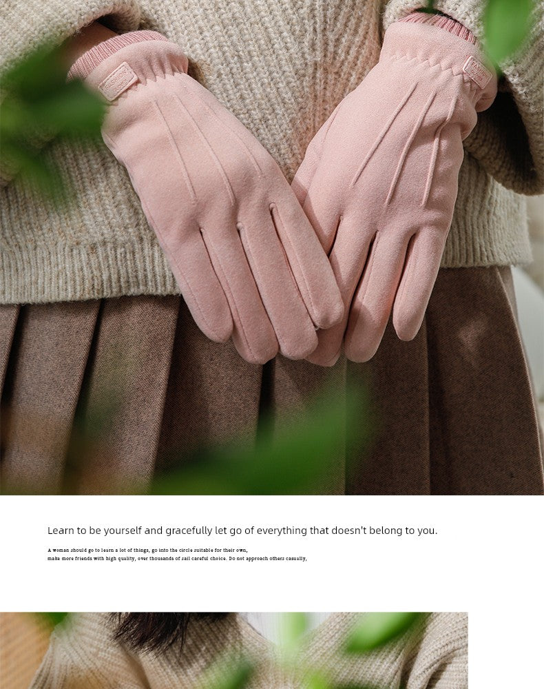 Women's Warm-Keeping and Cold-Proof Five-Finger Double-Layer Thickened Gloves for Autumn and Winter