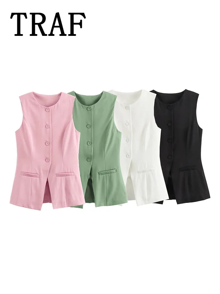 TRAF Women 2 Pieces Shorts Sets 2024 New Fashion Four Color Minimalist Vest Summer Women Suit Casual Two Piece Set Women Outfit