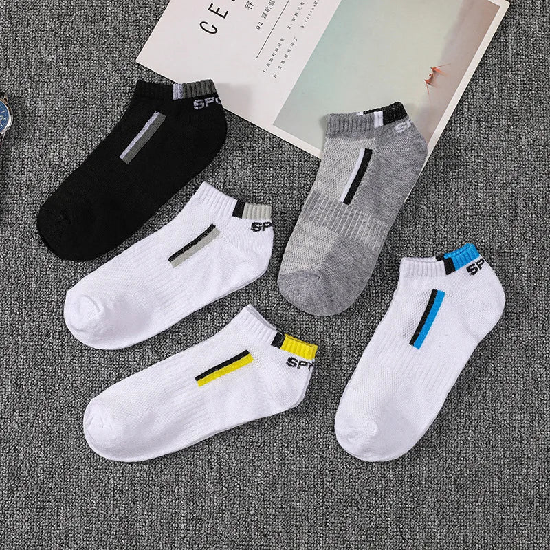 5pairs Men's Fashion Sports Socks, Striped Cotton Sweat Absorption Breathable Comfortable Ankle Socks Viralgem Store