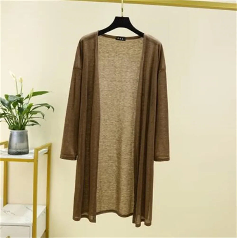 Spring Summer Cardigan Casual Night Dress Women New Long Sleeve Ice Silk Home Wear Loose Shirt Sun Protection Clothing ZY6583