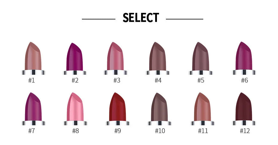 Velvet Smooth Matte Lipstick,Sexy Rose Purple Lipgloss Matte 12 Colors Lip Gloss Velvety Lip Makeup Gift for Girls and Women