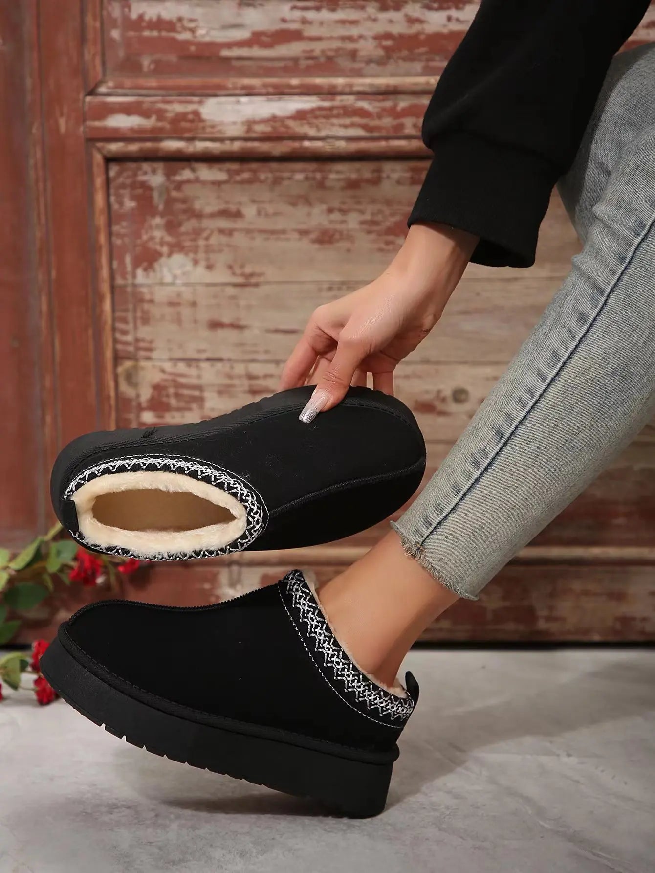 2024 New Women's Wool Slippers Warm Platform Wool Slipperswomen Slippers   Women  Sheepskin Slippers Women Shoes