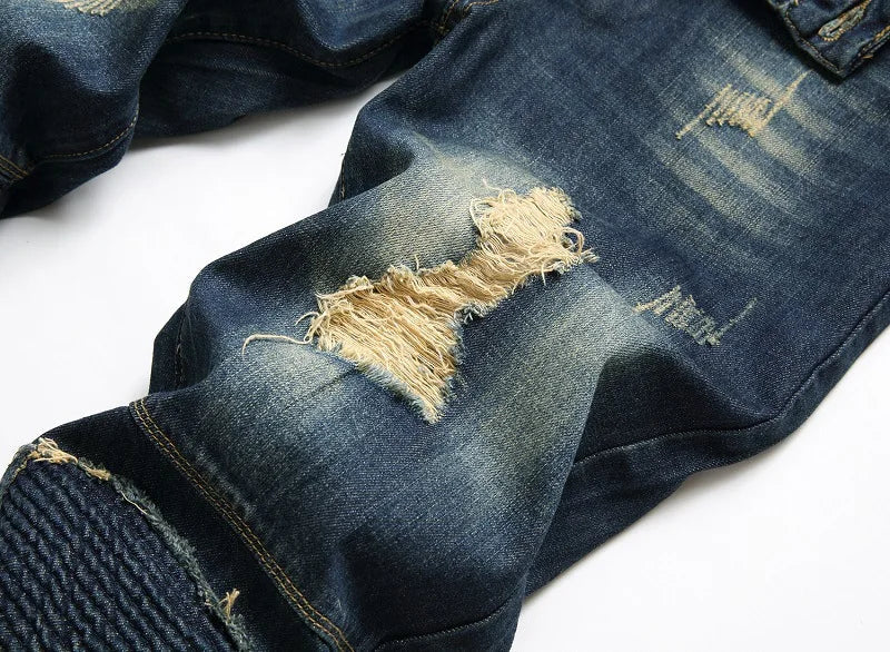 2024 Men's Autumn and Winter New Characteristic Nostalgic Jeans, European and American Ripped Patchwork Tapered Jeans. Viralgem Store