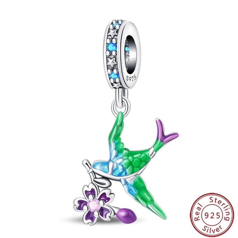 100% 925 Silver Parrot Hummingbird Owl Birds Fashion Design Charms Beads 3mm DIY Fine Jewelry Gifts Making Viralgem Store