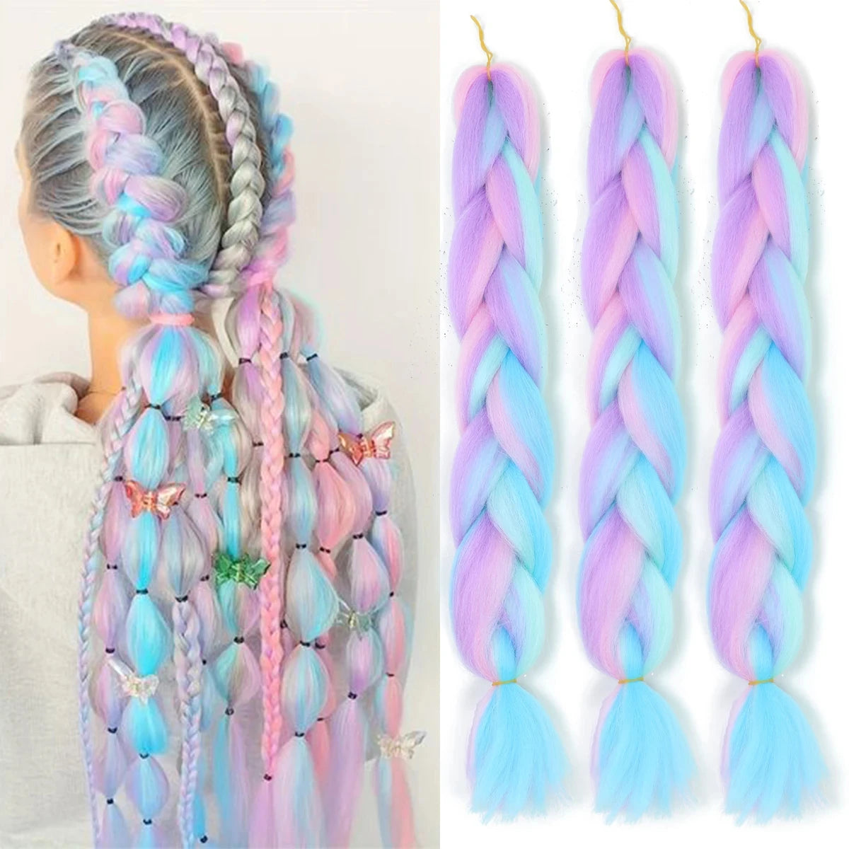 24" Synthetic Yaki Braids Hair kanekalon Ombre Braiding Hair Jumbo Braid Hair Extension For Women Hundreds of colors DIY Hair