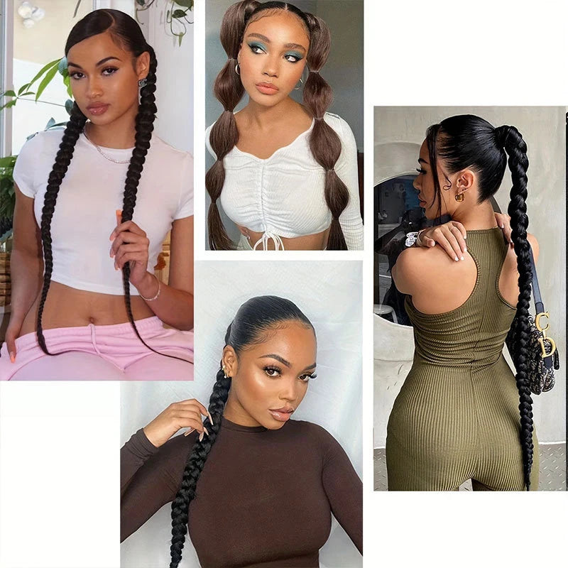 Women's Yaki long straight synthetic boxing braid, ponytail rubber band hair loop easy to wear suitable for all girls Viralgem Store