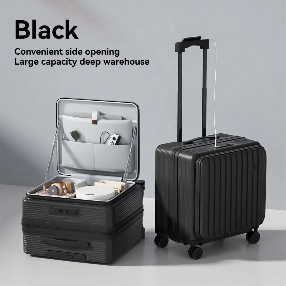 A multi-functional small deep-compartment front-opening suitcase for both men and women, an 18-inch travel bag for boarding Viralgem Store
