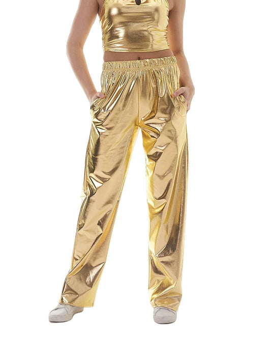 Women Adult Shiny Straight Leg Pants Casual High Waist Metallic Pants Super Long Holographic Pants Disco Bottoms Viralgem Store