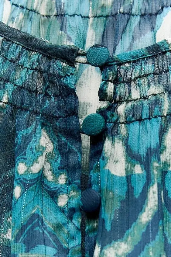 TRAFZA Vintage Casual Chic Print Women Suit O-Neck Single Breasted Blouse Loose Long Straight Skirt Fashion 2024 Boho Set