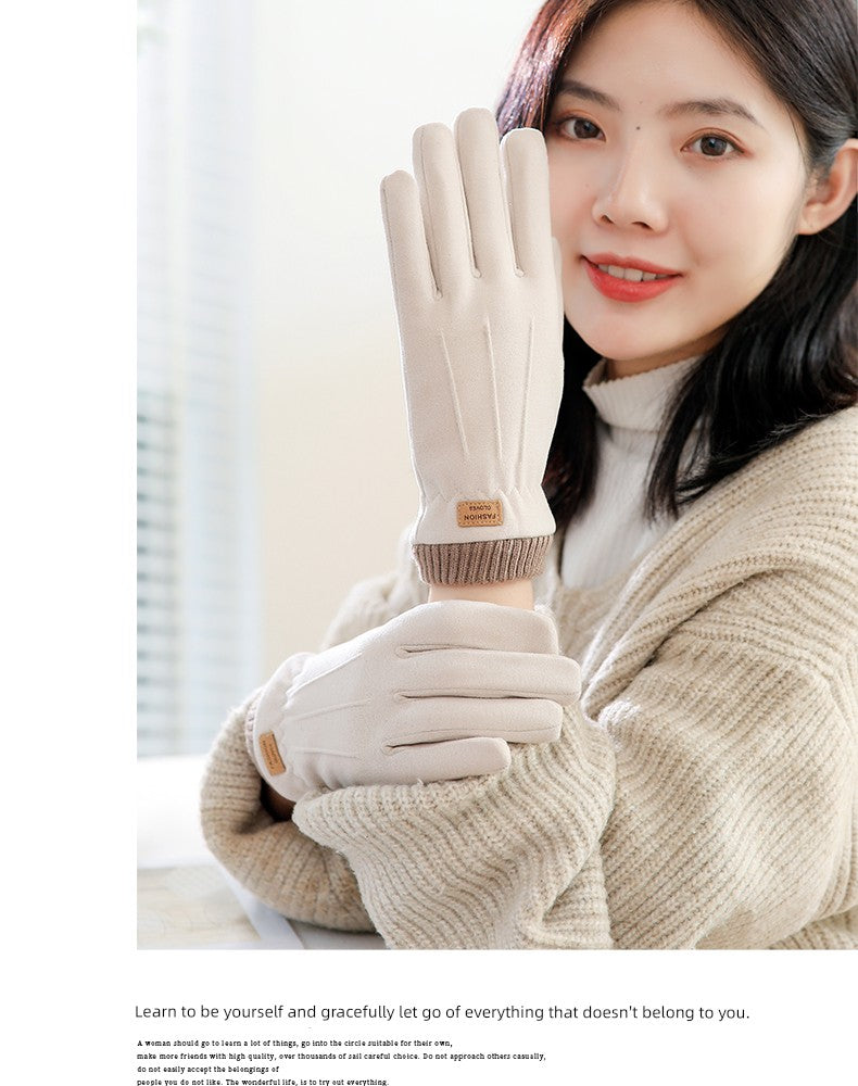 Women's Warm-Keeping and Cold-Proof Five-Finger Double-Layer Thickened Gloves for Autumn and Winter