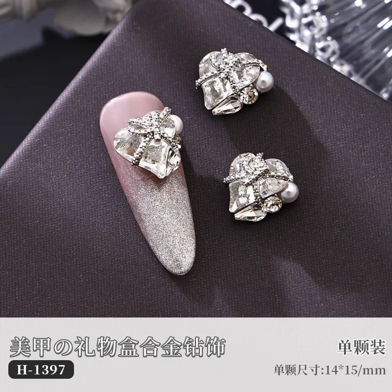 5PCS Luxury Sparkle Gift Box Pile Diamonds Crystal Love Alloy X Butterfly Pearl Nail Art Rhinestones Decorations Manicure Charms Viralgem Store