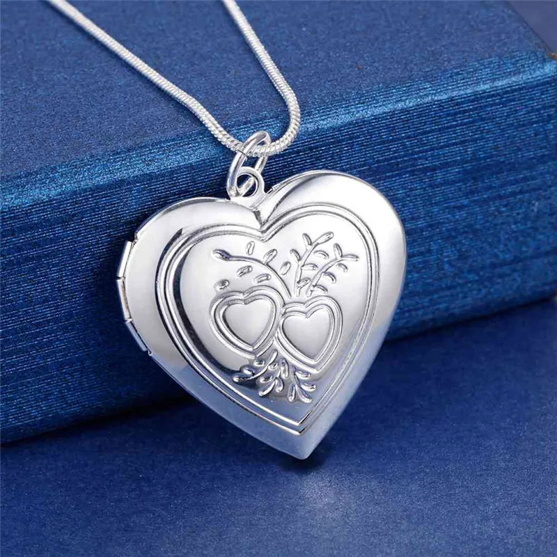 40-75cm 925 Sterling Silver Oval heart Round Photo open Frame Pendant Necklace Snake Chain For Woman Man Wedding Jewelry
