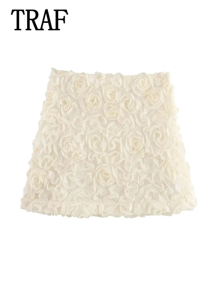 TRAF Women's Floral Texture Mini Skirt 2024 New Casual Fashion High Waist Skirt Female Elegant Streetwear Skirt Viralgem Store