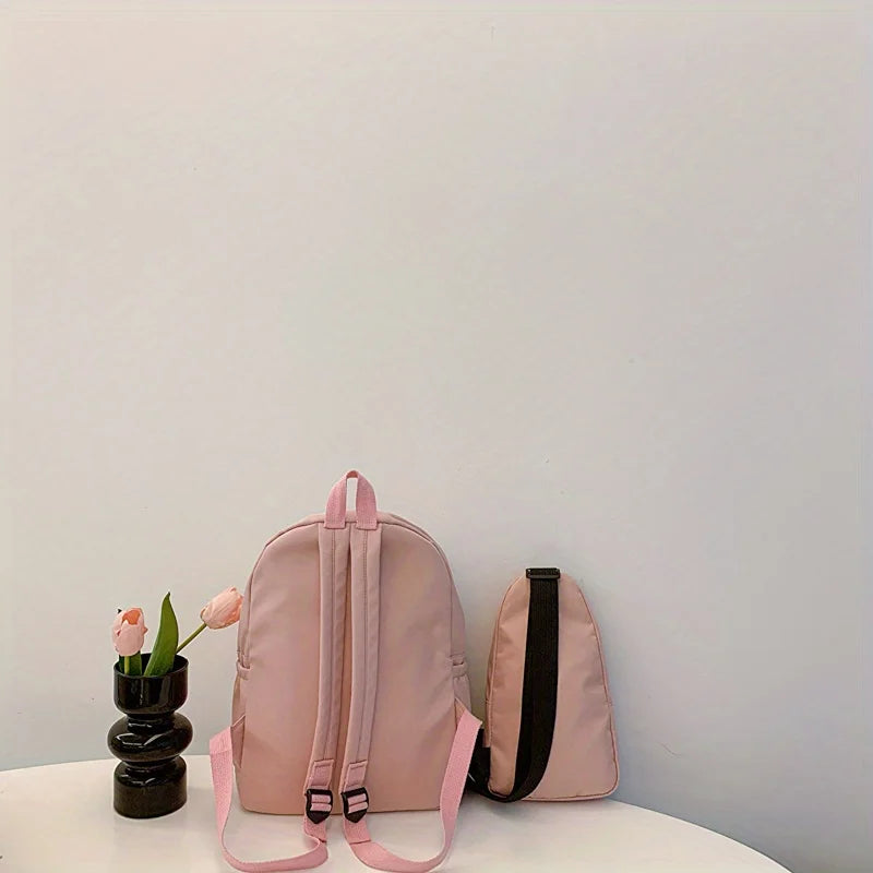 2pcs Bagset back to school Nylon Women Backpack Female Travel Bag  Solid Color Large Capacity School Season Casual Schoolbag