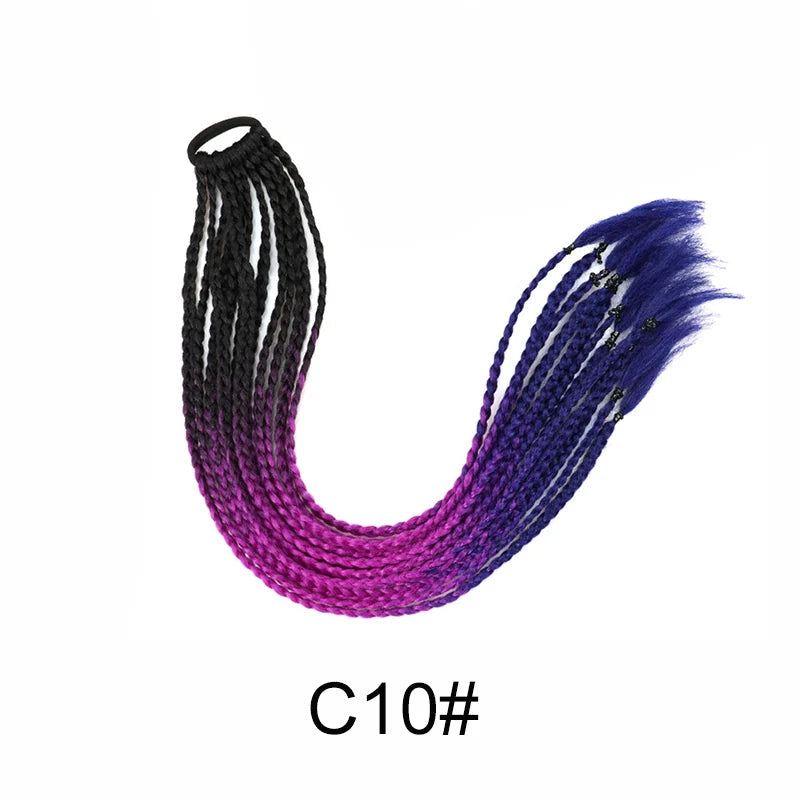 24Inch Synthetic Gradient  Colored Braided Ponytail Hair Extension Elastic Rubber Band Braiding Ponytail for Girl Women Viralgem Store