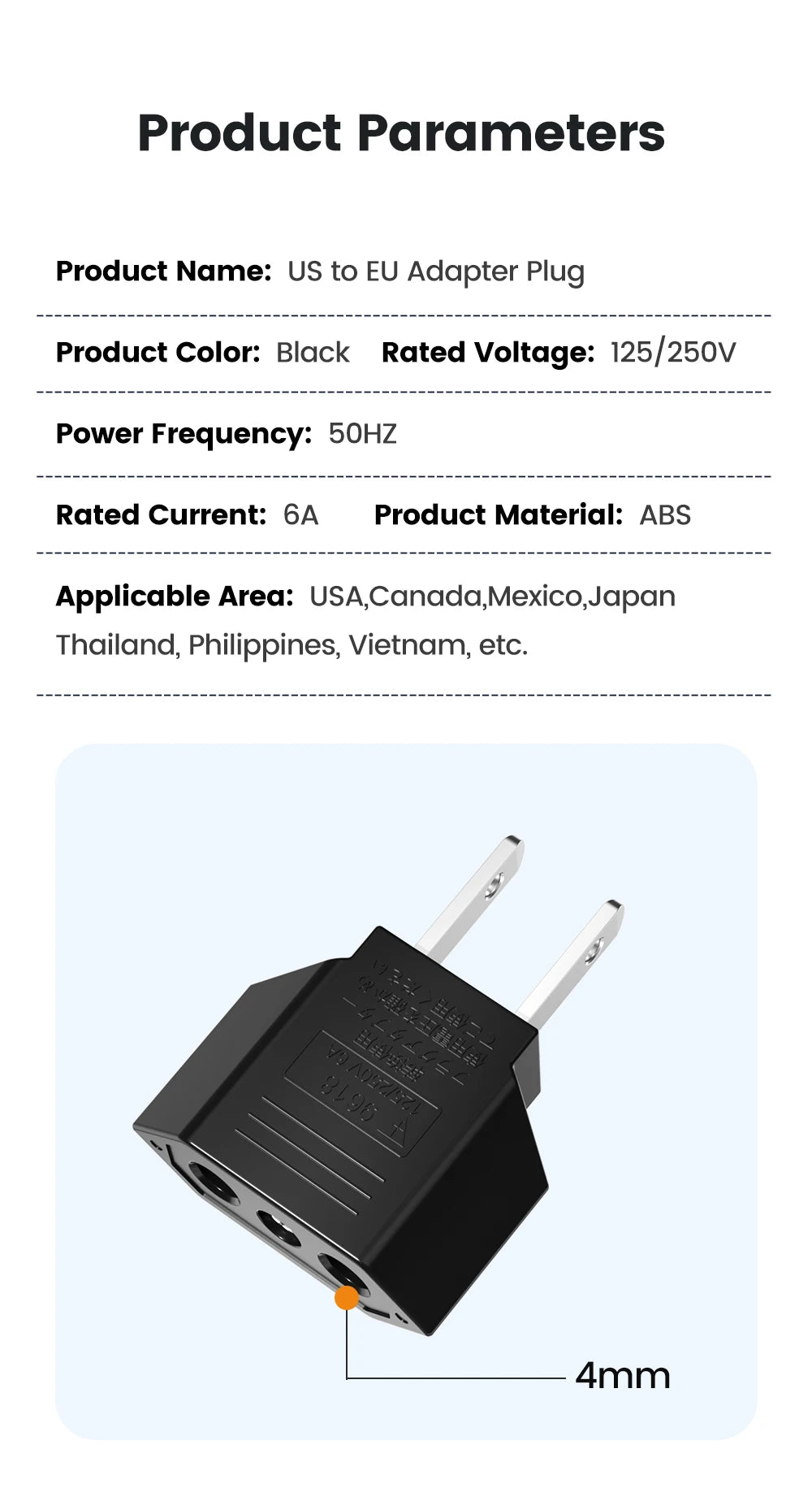1-10PCS US Electrical Plug Adapter US America To EU European China CN Canada CA Travel Converter Plugs Power Socket AC Outlet