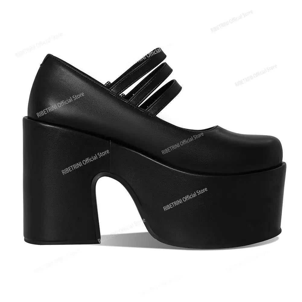 2023 Platform High Heel Cool Punk Fashion Women's High Quality Girls Goth Shoes Black Big Size 43 Cross-tied Casual Luxury Boots