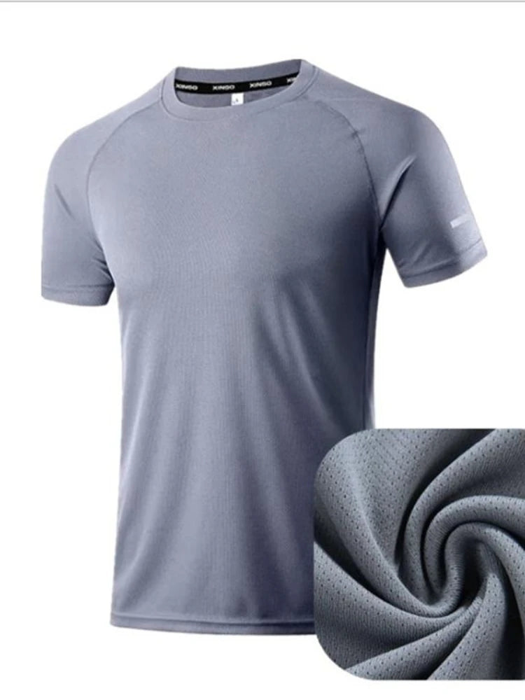 Summer Ice Silk T-shirt Men's Cold Short Sleeve O-neck Stretch Quick-drying Breathable Sports Shirt T Shirt Men Cool Down Tops
