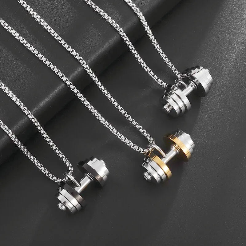 Titanium Steel Dumbbell Pendant Gym Fitness Equipment Barbell Necklace Domineering Muscular Men Fitness Leisure Sports Jewelry Viralgem Store