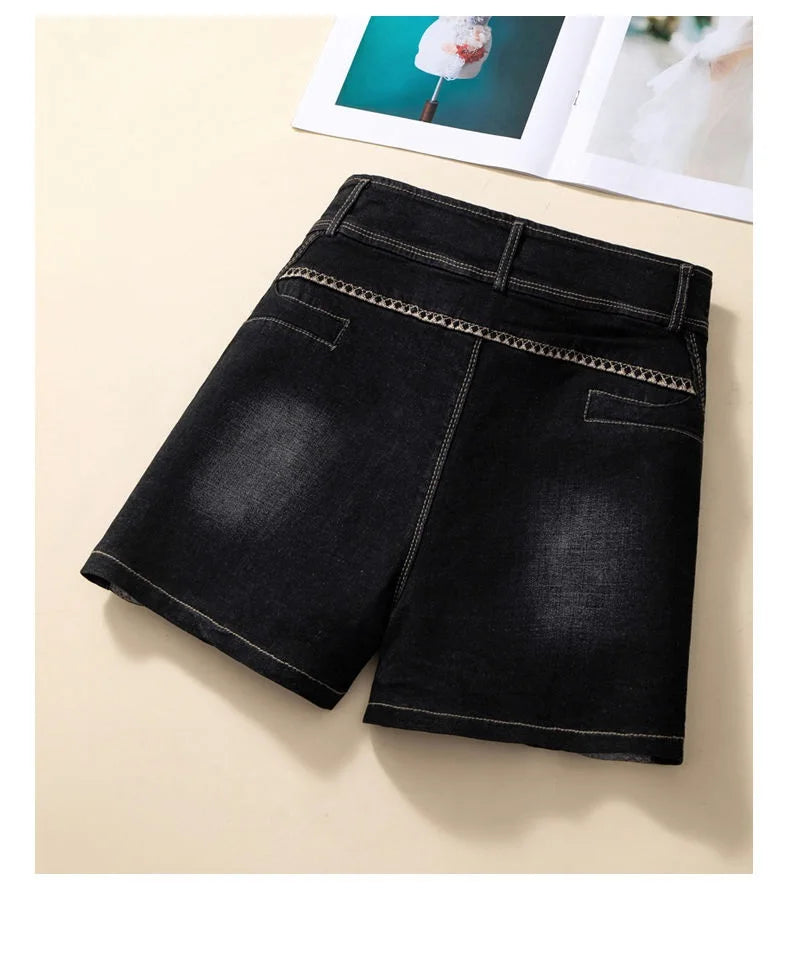 Stretch Denim Shorts Women's New Summer Thin Korean High Waist Straight Tube A-line Hot Pants Black Blue Casual Female Shorts Viralgem Store