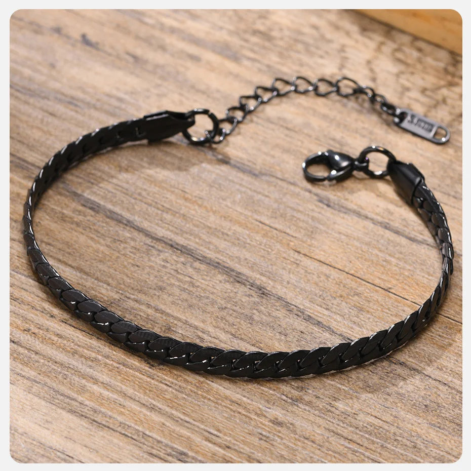 Vnox 6mm Stainless Steel Flat Cuban Chain Bracelets for Men, Adjustable Miami Curb Links Bracelet, Casual Punk Wrist Jewelry