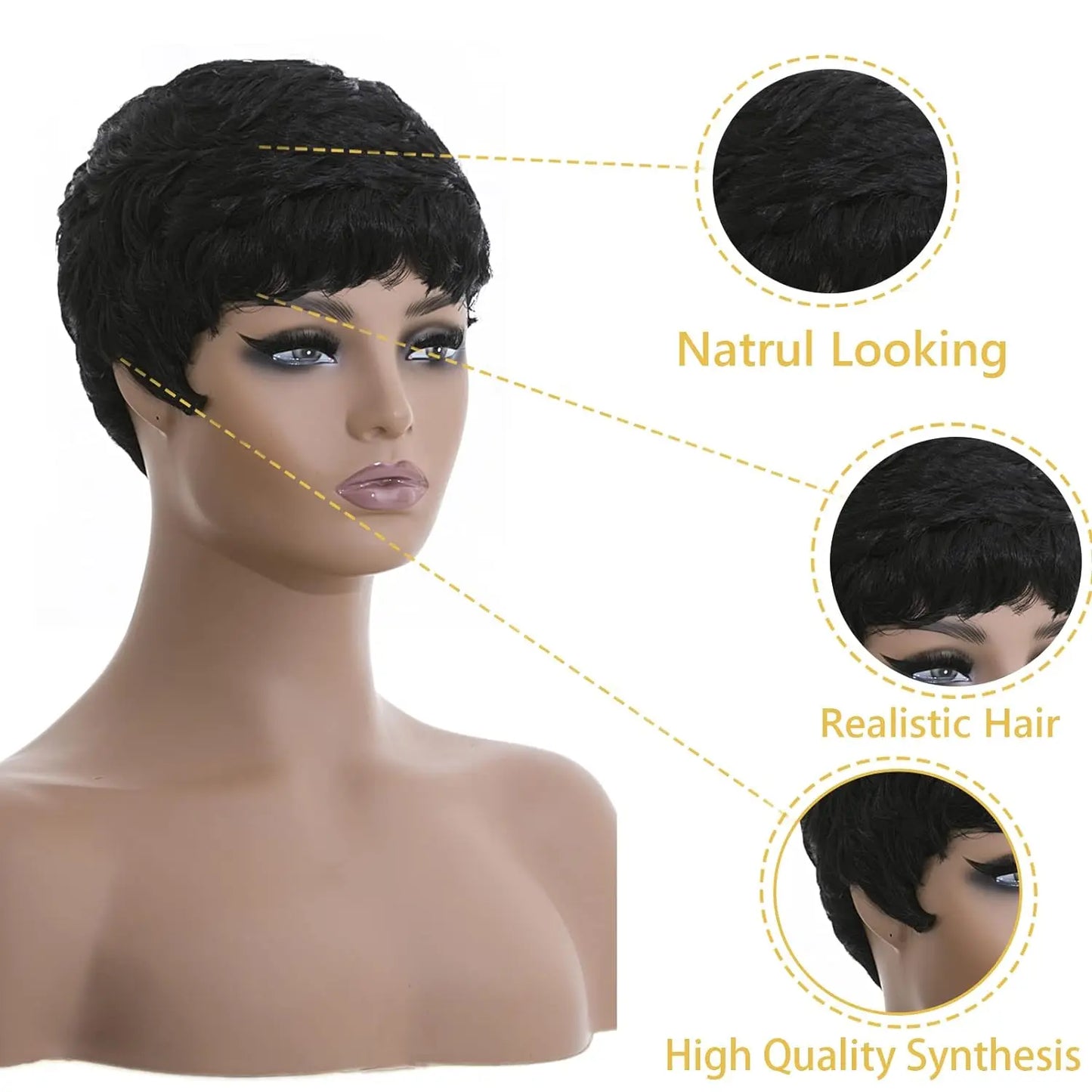 Wigs for Black Women Pixie Wigs for Black Women Pixie Cut Short Black Synthetic Wavy Layered Wigs Natural Black Wavy Wigs