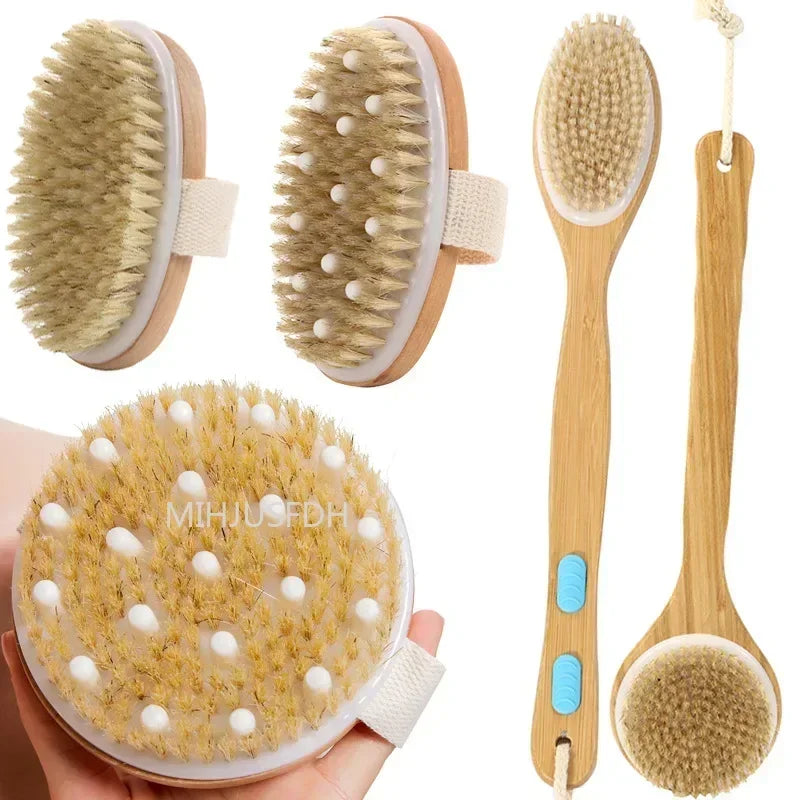 2 In 1 Dry Skin Body Massage Brush Natural Bristle Dead Skin Remover Anti Cellulite Exfoliates Blood Circulation Massage Tools Viralgem Store