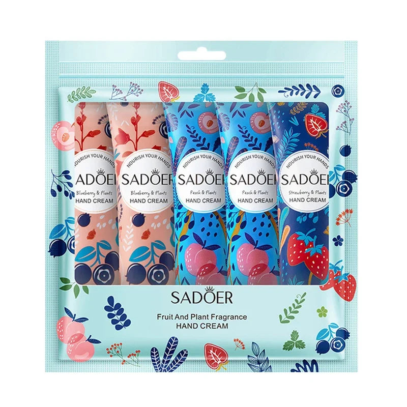 5Pcs/set SADOER Fruit Plant Fragrance Hand Cream Sets Moisturizing Repair Anti Dry Hand Lotion Sets Hands Skin Care Products Viralgem Store