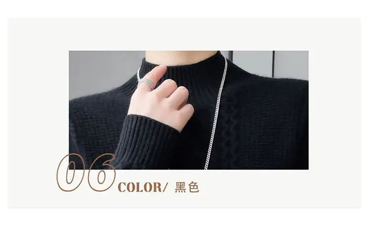 2023 Autumn and Winter New Women Sweater Warm Cashmere Sweater Loose Large Size Top Half Turtleneck Knitted Bottoming Shirt