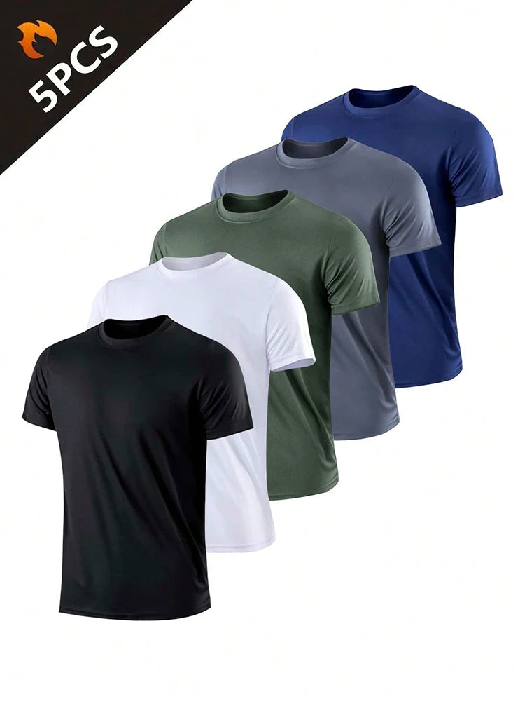 5PCS Men's Solid Color Ultralight Quick Dry Sport T-Shirt, Breathable Lightweight Top For Fitness Training Workout Running Gym Viralgem Store