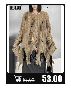 [EAM] Women Black Hollow Out Big Size Midi Shirt Dress New Lapel Long Sleeve Loose Fit Fashion Tide Spring Autumn 2024 1DF6037 Viralgem Store