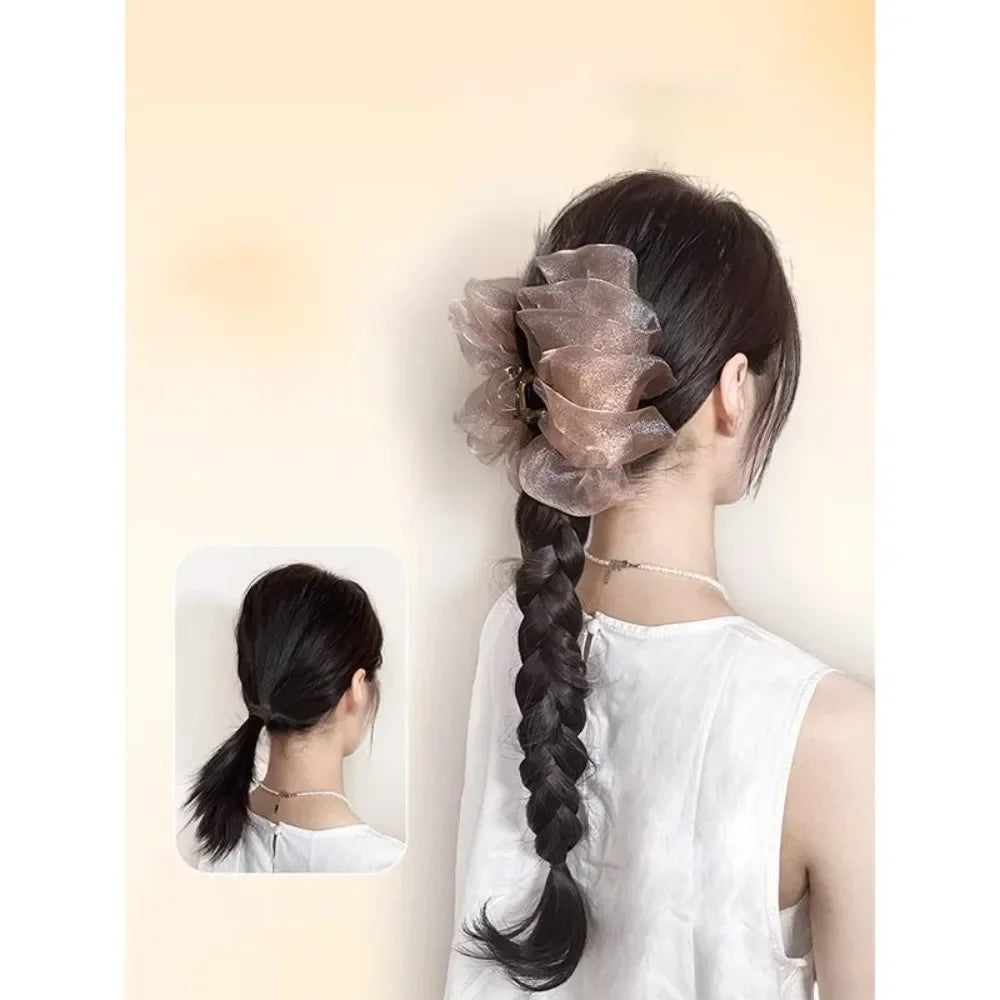 Synthetic Fashion Female Simulated Ponytail Braid Wig Bowknot Mesh Clip Natural Fluffy Fried Dough Twists Braid Viralgem Store