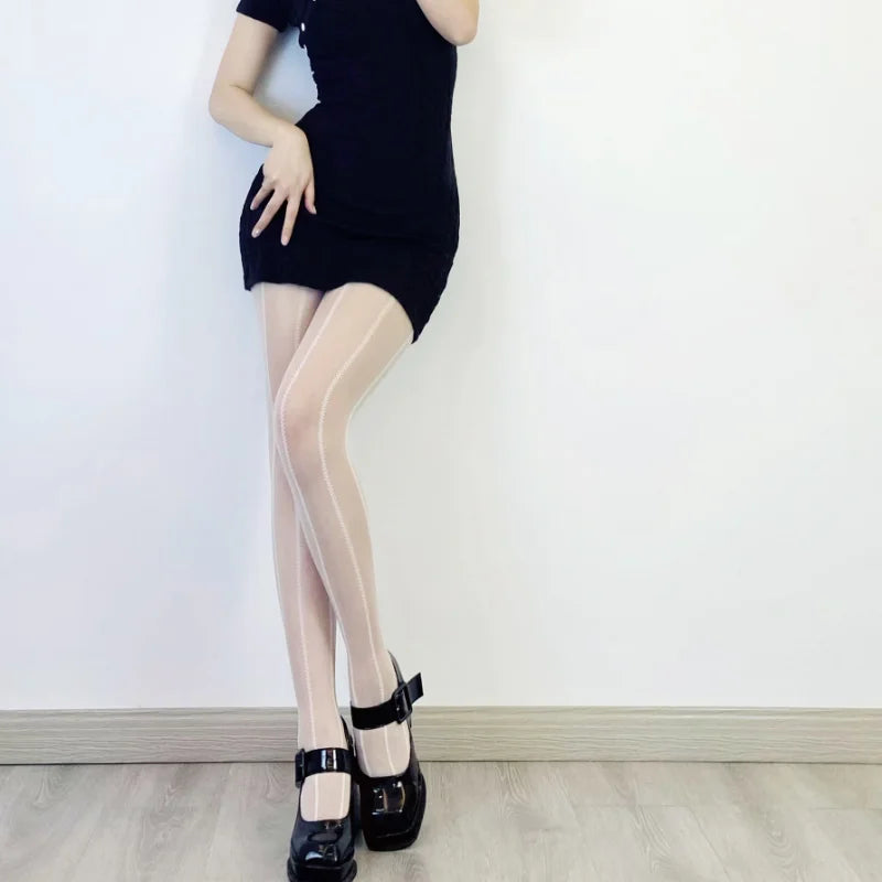 Vintage Sexy Black Vertical Stripes Pattern Stretchy Tights Pantyhose Women's Stockings Gothic Clothes Sexy Women's Underwear