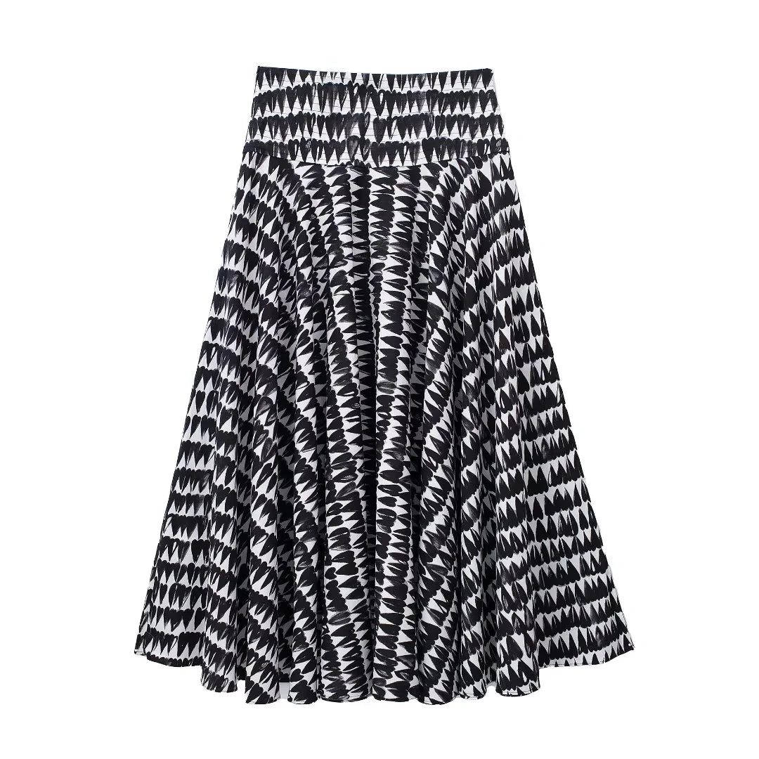 TRAFZA Women Fashion Geometric Print Skirt Zipper Fly High Waist Slim Midi Skirts Vintage Y2k 2024 Women Casual Streetwear TRAF Viralgem Store