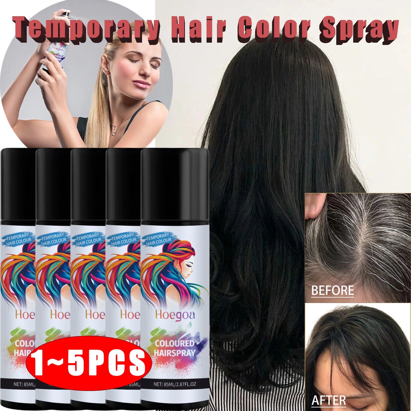 Temporary Hair Dye Spray Fast Remove White Grey Hair Back To Black Coloured Hairspray Travel Hair Dye Disposable Hair ColorSpray