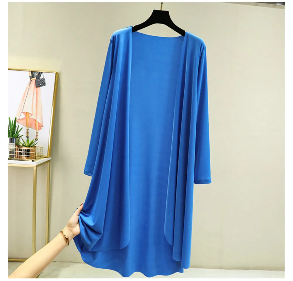 Spring Summer Cardigan Casual Night Dress Women New Long Sleeve Ice Silk Home Wear Loose Shirt Sun Protection Clothing ZY6583