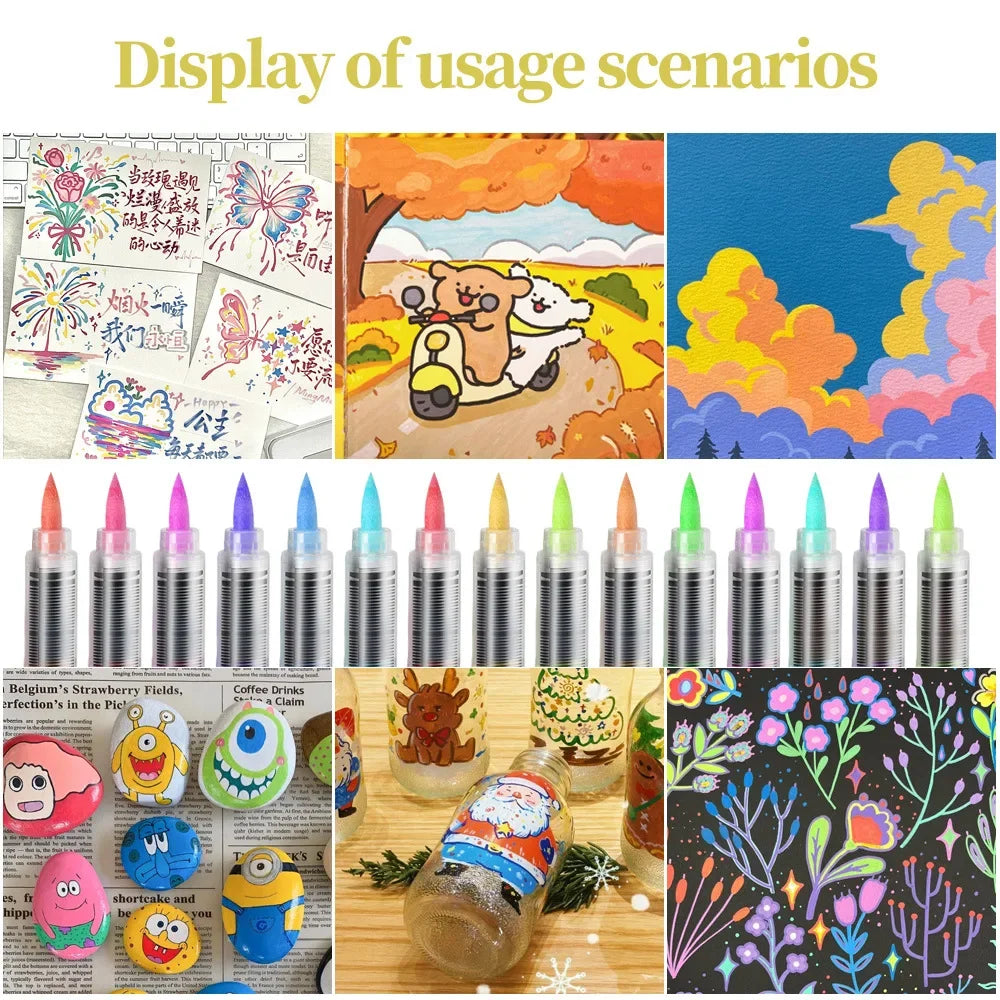 12-48 Color Acrylic Marker Pen Set Waterproof Scrapbook DIY Brush Tip Drawing Paint Marker Art School Supplies Stationery