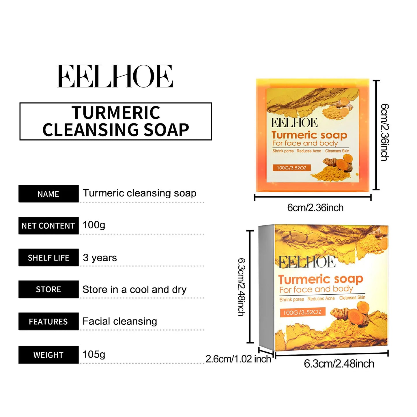 Turmeric Facial Whitening Soap Face Cleansing Anti Acne Remove Pimples Dark Spot Skin Lightening Oil Control Body Wash Soap 100g