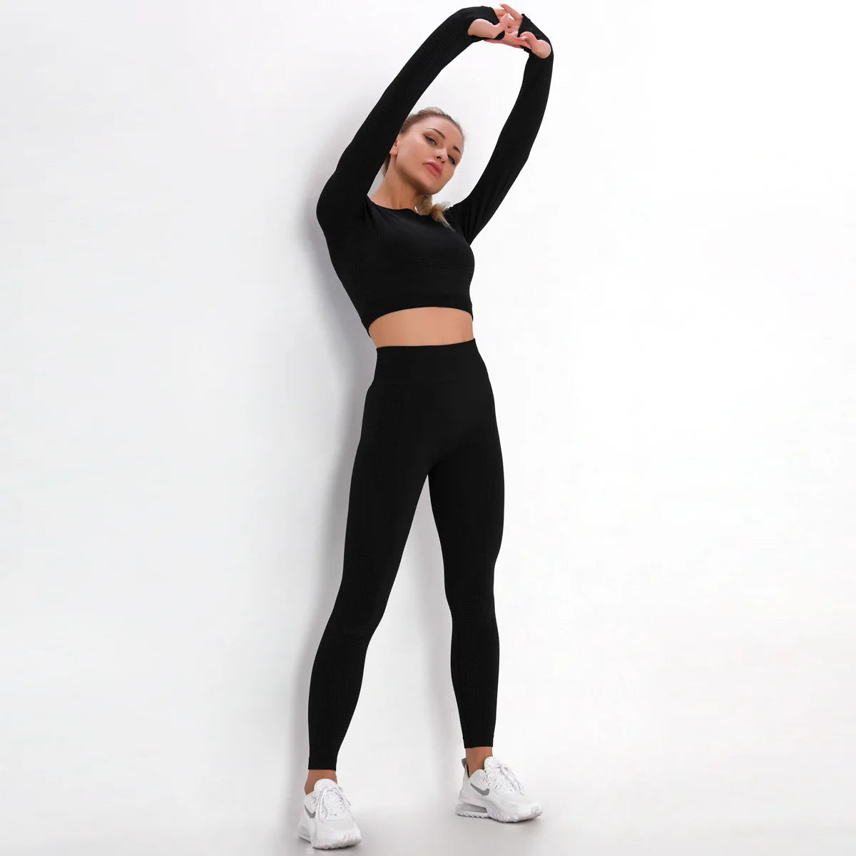 Women Seamless Gym Set Long Sleeve Top High Waist Belly Control Sport Leggings Gym Clothes Seamless Sport Suit Sexy Booty Girls Viralgem Store