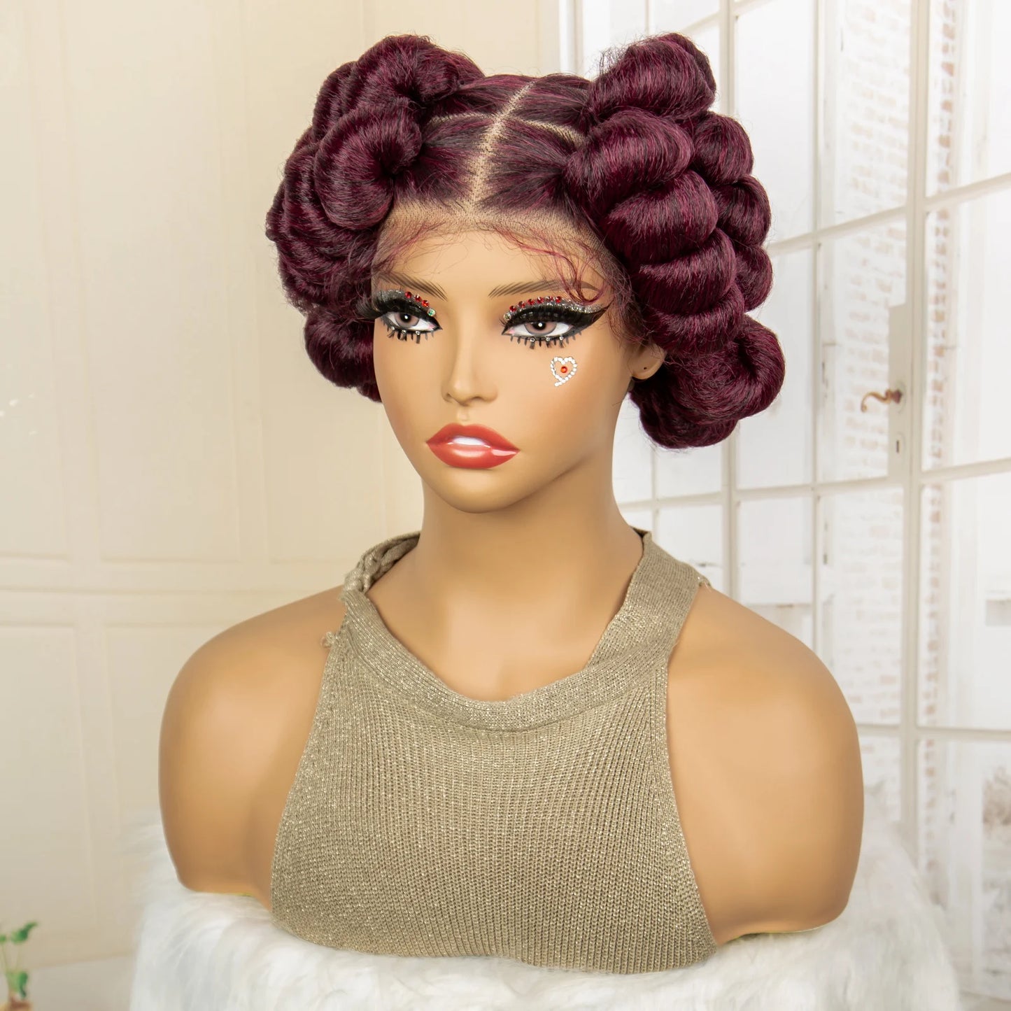 Synthetic Full Lace Handmade Bantu Braided Wigs Short Cute Natural Braided Lace Wigs with Baby Hair for Women