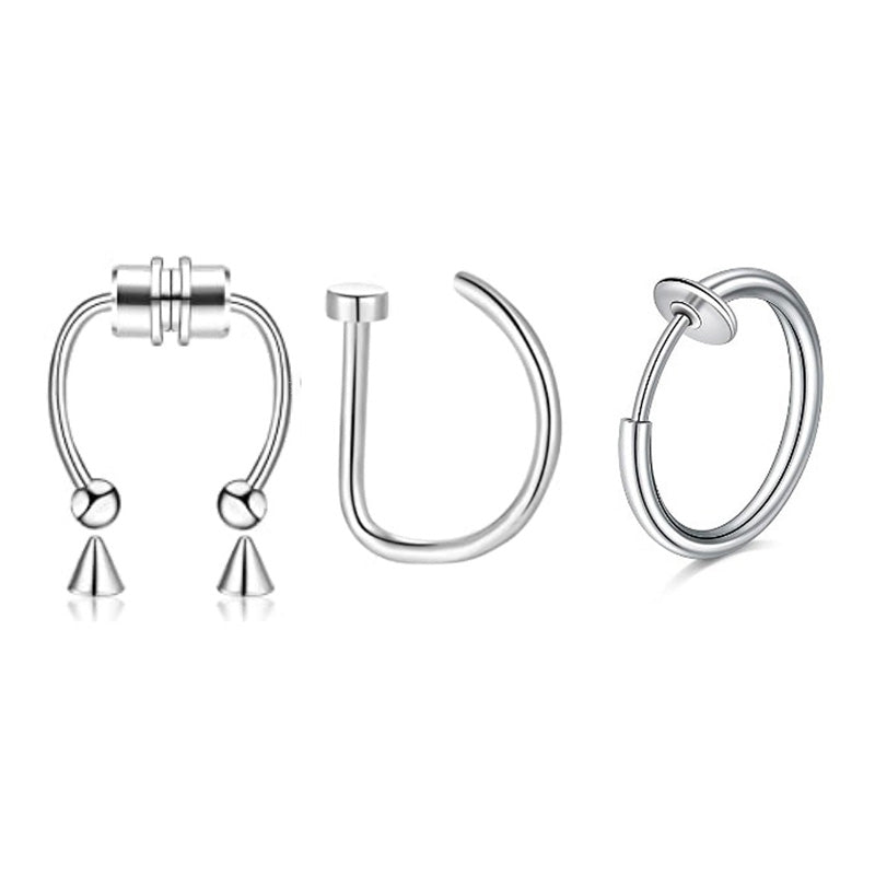 3Pcs Fake Nose Ring Magnetic Septum Ring Fake Nose Ring Hoop Stainless Steel Horseshoe Clip On Nose Ring No-Pierced Septum Ring