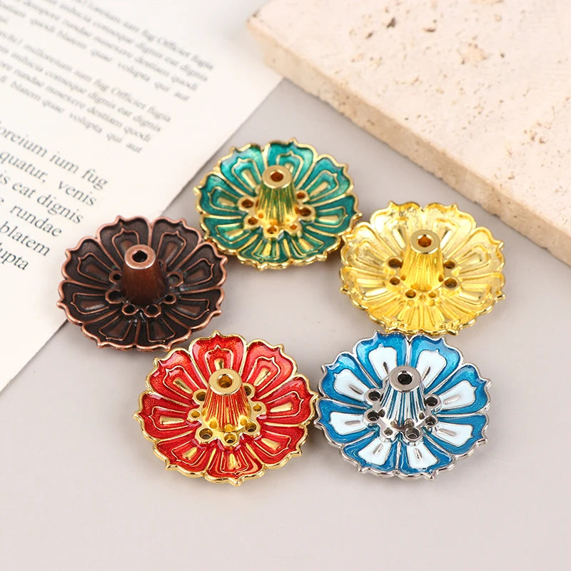 1PCS Lotus Alloy Incense Burner Stick Holder Home Buddhism Line Incense Plate Sandalwood Coil Base Temples Delicate Home Decor