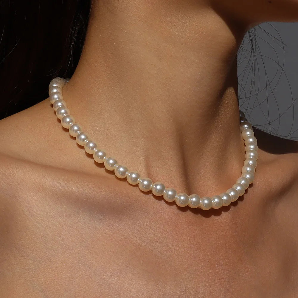 2023 Trend Wedding Party Jewelry Big Pearl Choker Necklace For Women Elegant White Imitation Pearl Necklaces X0172 Viralgem Store