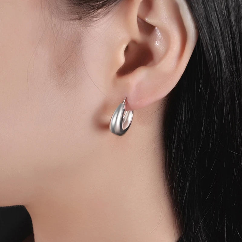 925 Sterling Silver Ear Needle Vintage Small Hoop Earring for Women Geometry Round Silver Earrings Party Fashion Jewelry Gift